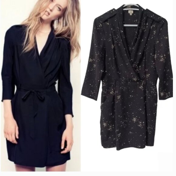 Aritzia Dresses & Skirts - 🚨CLEARANCE!!   Aritzia Franca Wrap Dress - Black with Splatter Pattern  - 0